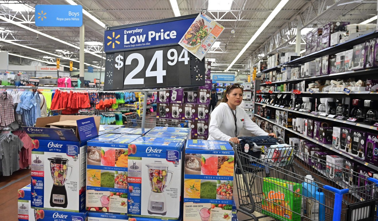 A customer at a Walmart Supercenter store in Rosemead, California. Tariffs against China threaten US retail jobs. Photo: AFP