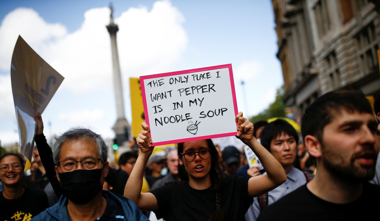 Supporters of the Hong Kong protests demonstrate in central London. Photo: Reuters
