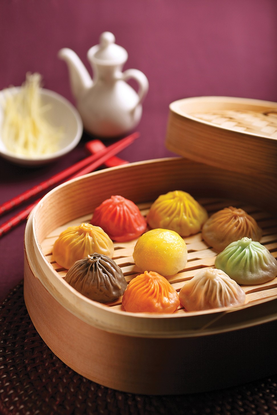 Eight flavours of xiao long bao at Crystal Jade. Jeanjean and his Shanghai-born wife are frequent visitors.