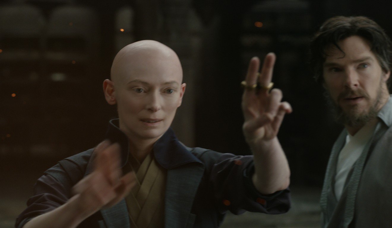 Tilda Swinton plays The Ancient One in a still from Doctor Strange. Photo: Film Frame