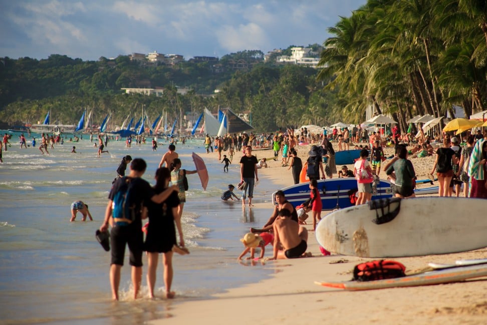 Boracay’s White Beach, which was partially closed after video evidence seems to show tourists using it as a toilet. Photo: Shutterstock