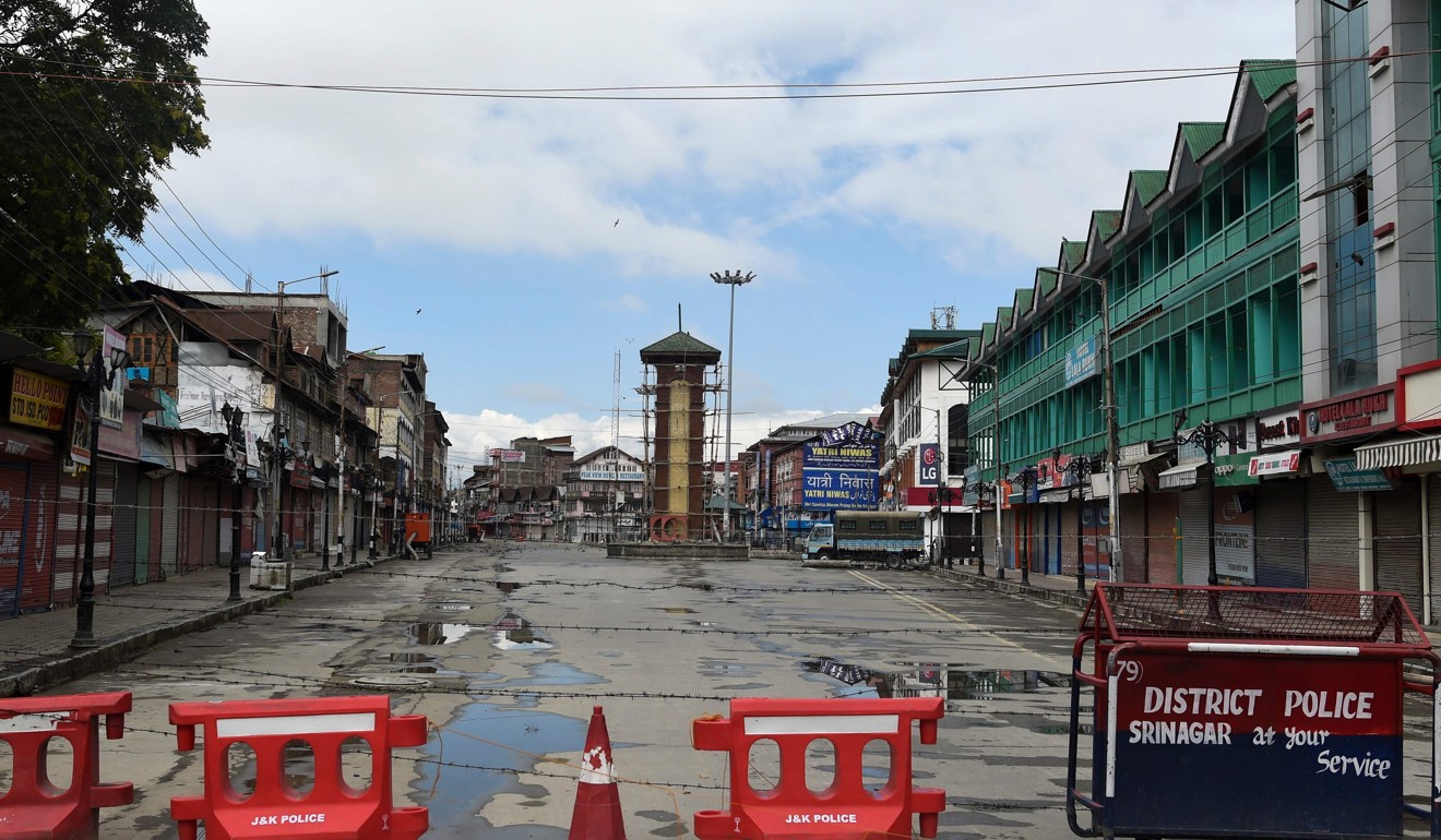A deserted Lal Chowk during a security lockdown in Srinagar. Photo: AFP