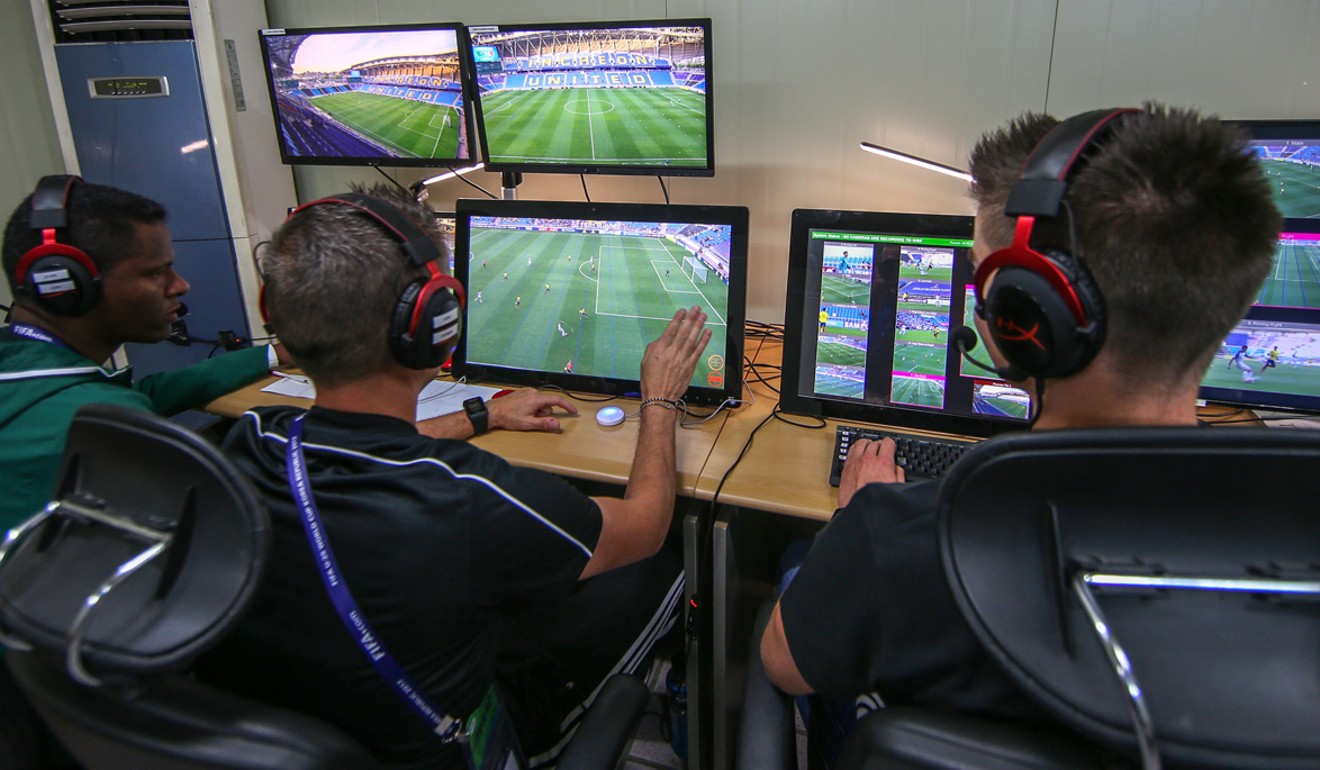 Referees are seen in the Video Assistant Referee (VAR) Box during the Fifa Under-20 World Cup in 2017. Photo: Fifa