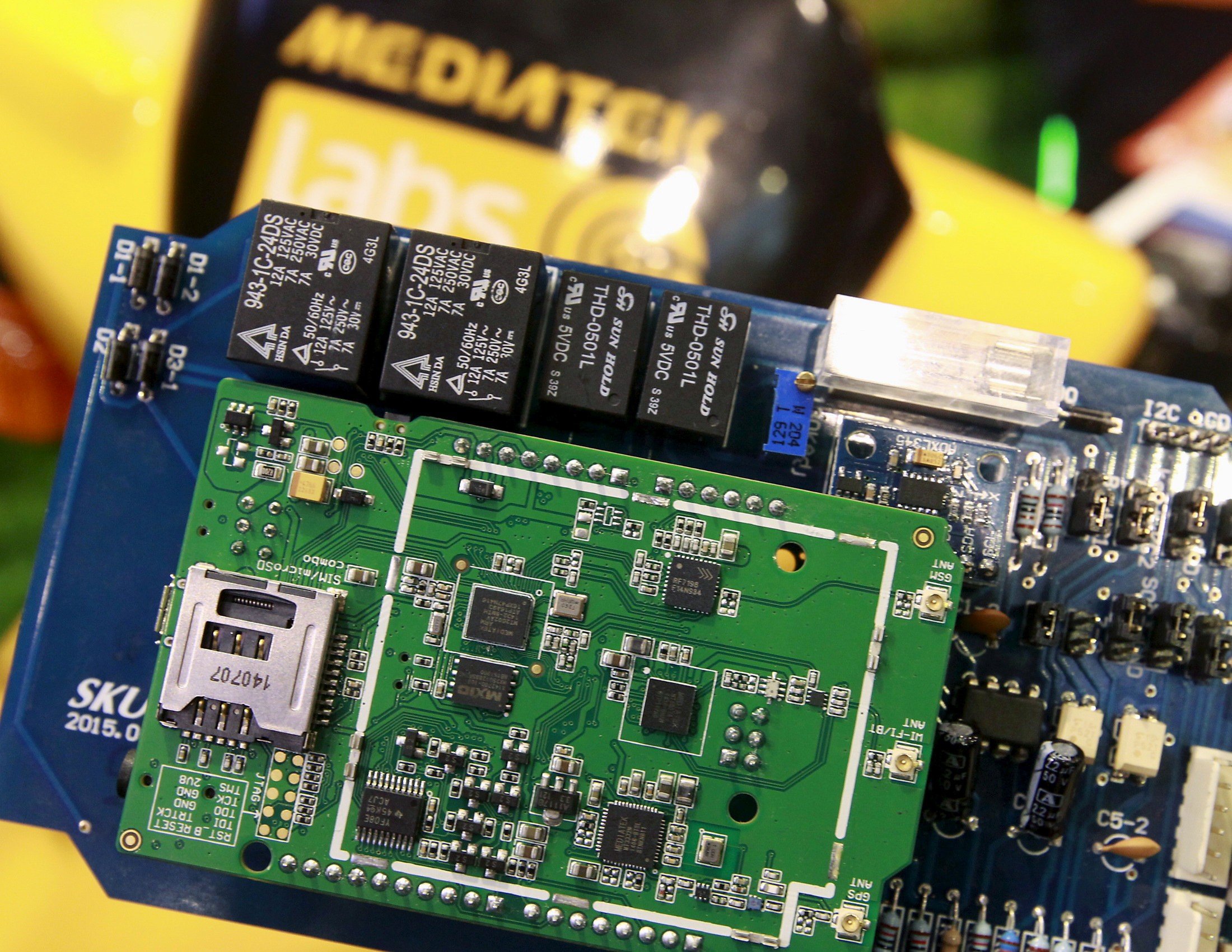 MediaTek chips are seen on a development board at a conference in Taipei. Photo: Reuters