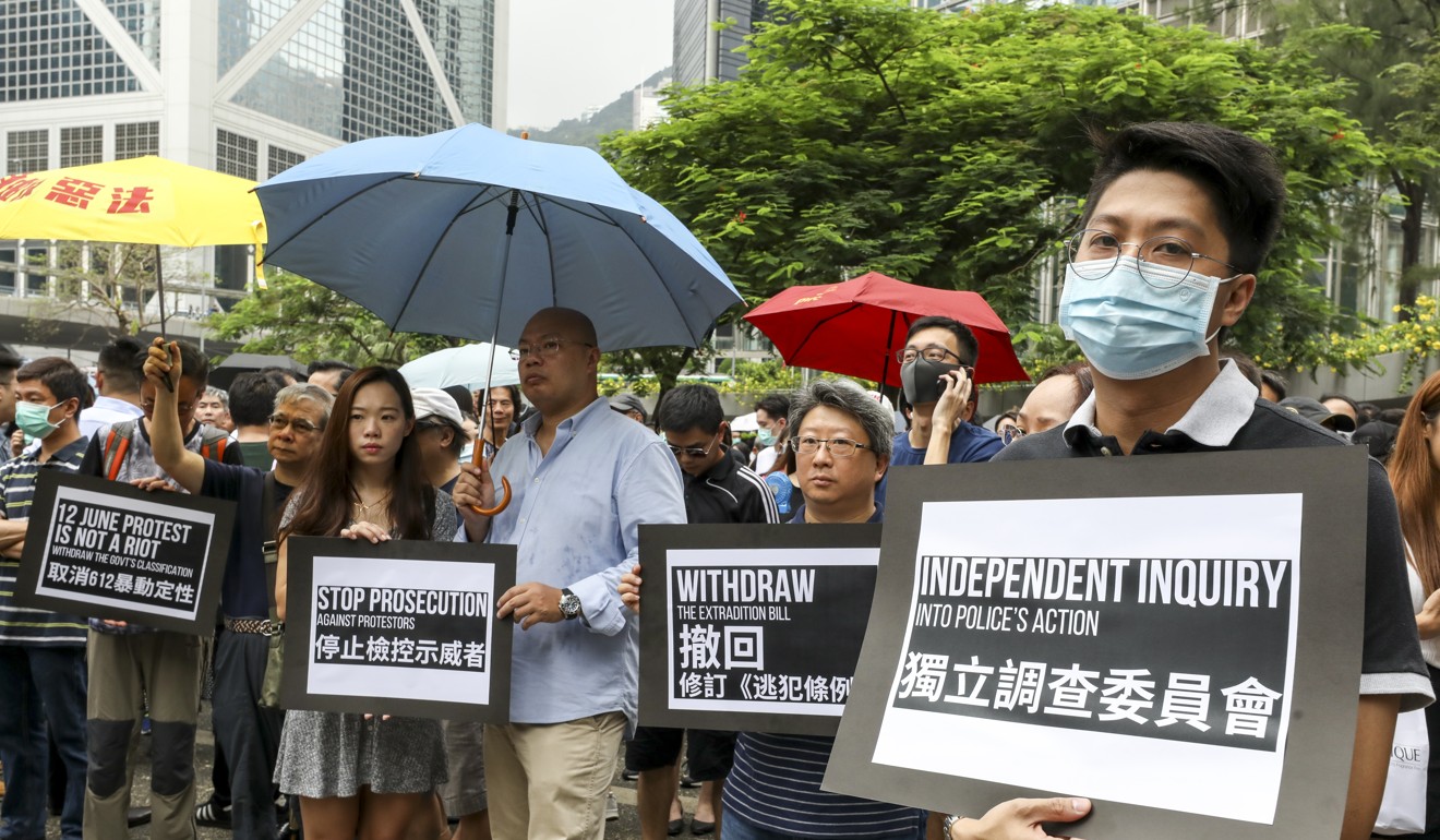 Hong Kong accountants at demonstration in support of the pro-democracy movement at Chater Garden on Friday. Photo: Dickson Lee