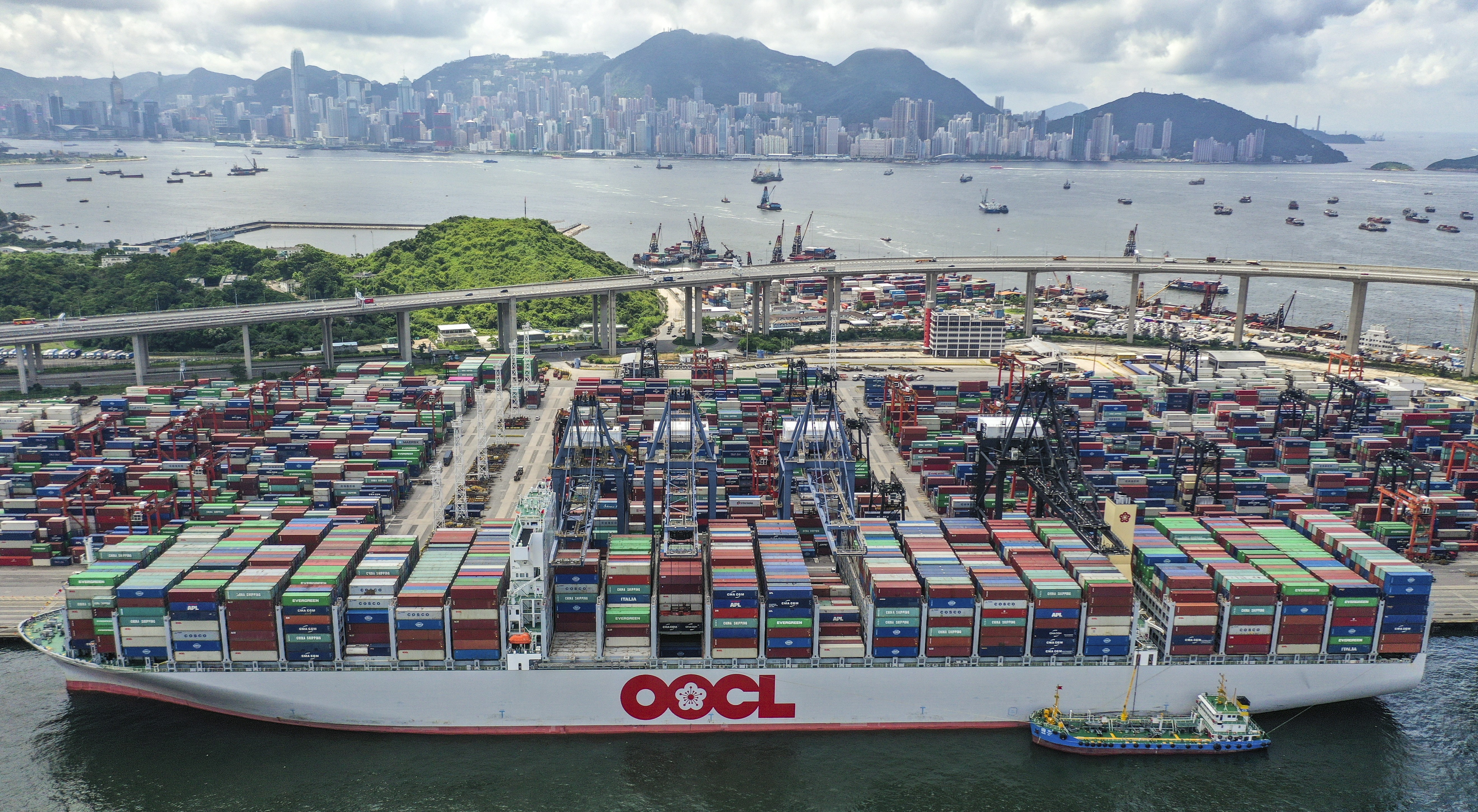 The OOCL Hong Kong, one of the world’s largest container ships, at the Hong Kong Container Terminal. Photo: Winson Wong