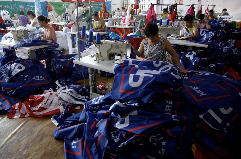 Yao Dandan’s factory, which produced the vast majority of Trump banners in 2016, employs about 70 workers and reported an annual sales revenue of around 20 to 30 million yuan (US$2.1 to US$4.2 million) last year. Photo: Reuters