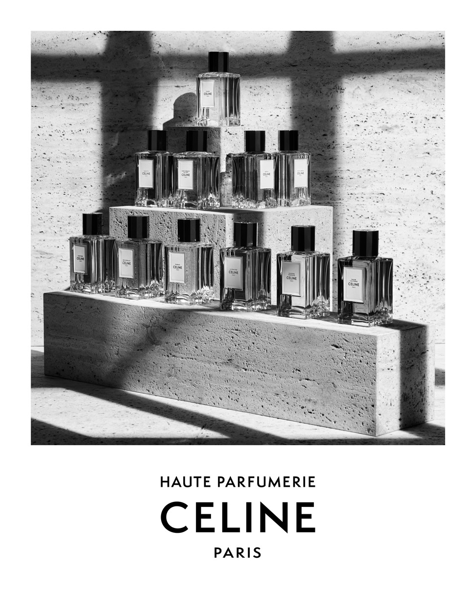 French glassmaking craftsmen created rectangular bottles in a modernist style for the new Celine range.