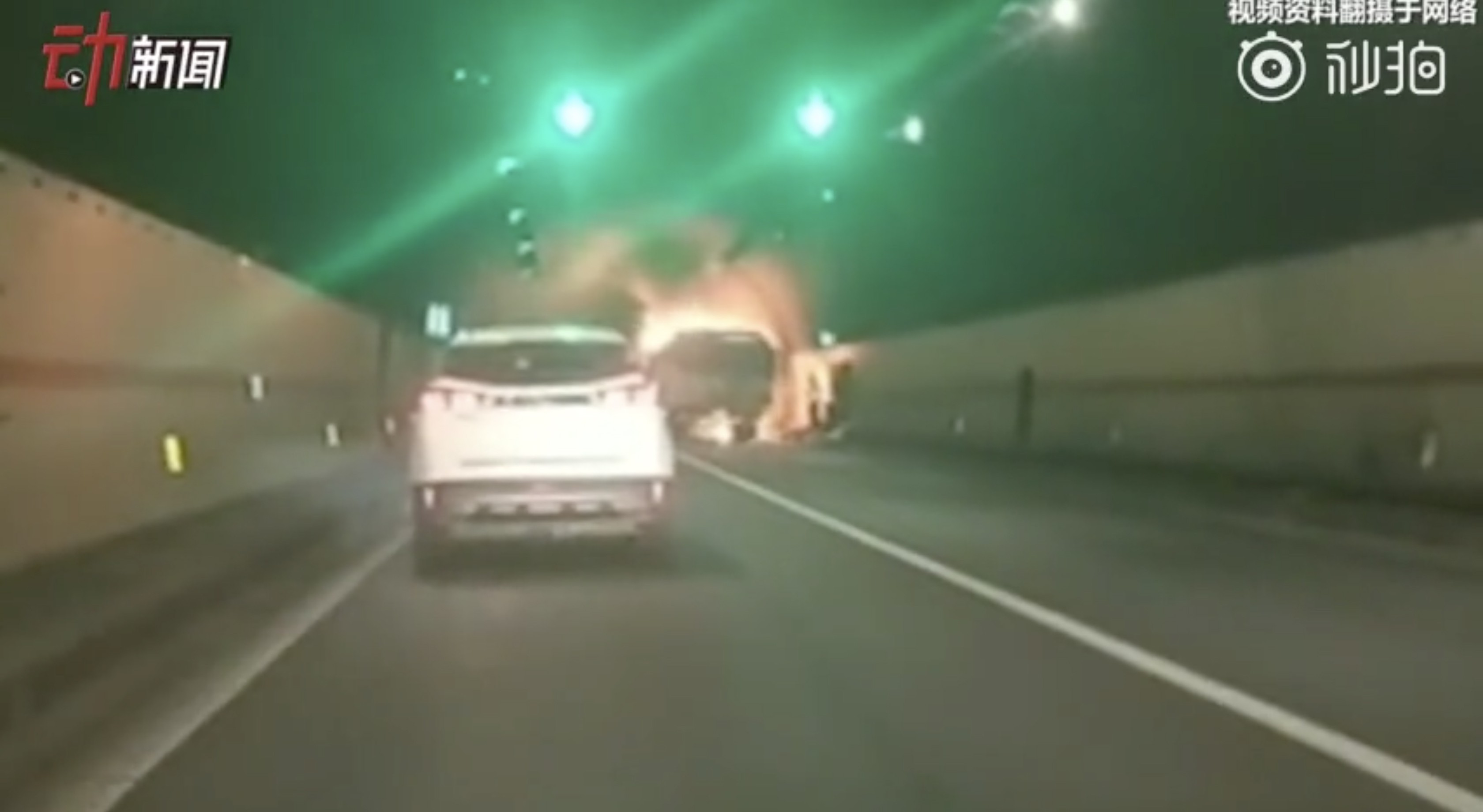Five people, including a four-year-old boy, were killed and 31 others injured after a truck caught fire in a motorway tunnel in Zhejiang province. Photo: Miaopai