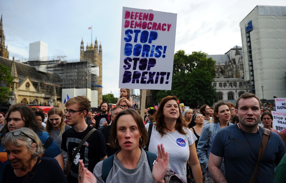 Anti-Brexit demonstrators march to Downing Street in London. Photo: AFP