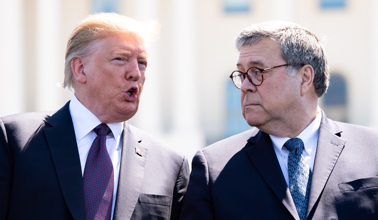 President Donald Trump, left, talks to Attorney General William Barr during the 38th annual National Peace Officers' Memorial Service. Photo: Sipa USA/TNS