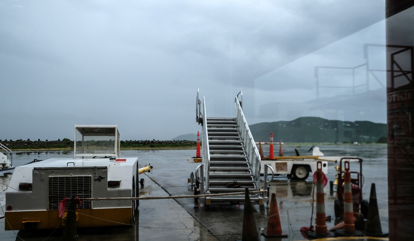 The empty runway at Charlotte Amalie Harbor Seaplane Base in the US Virgin Islands as most flights have been cancelled. Photo: Reuters