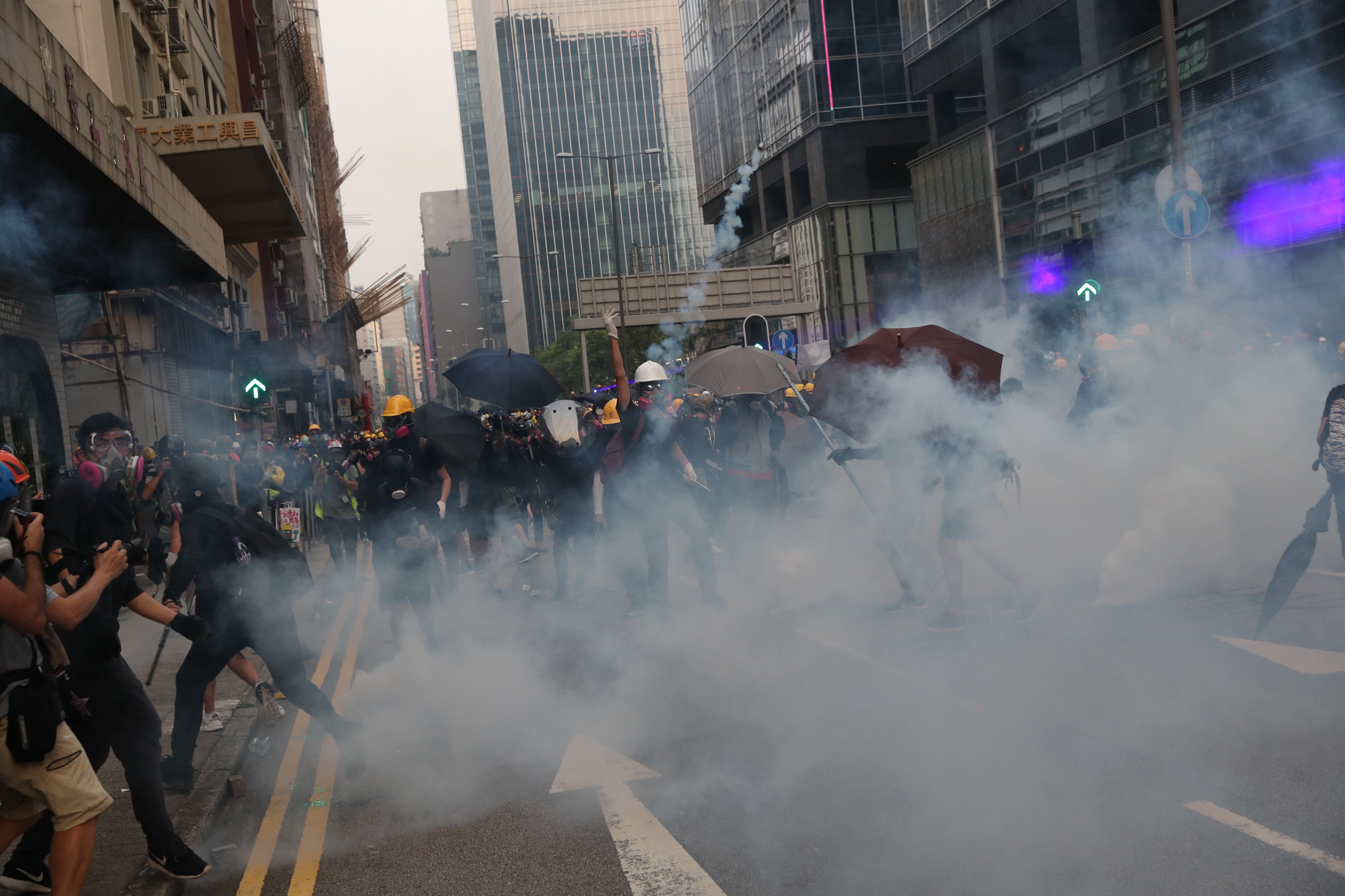 Tear gas is fired at anti-government protesters in Hong Kong’s Kwun Tong area on Saturday. Photo: Sam Tsang