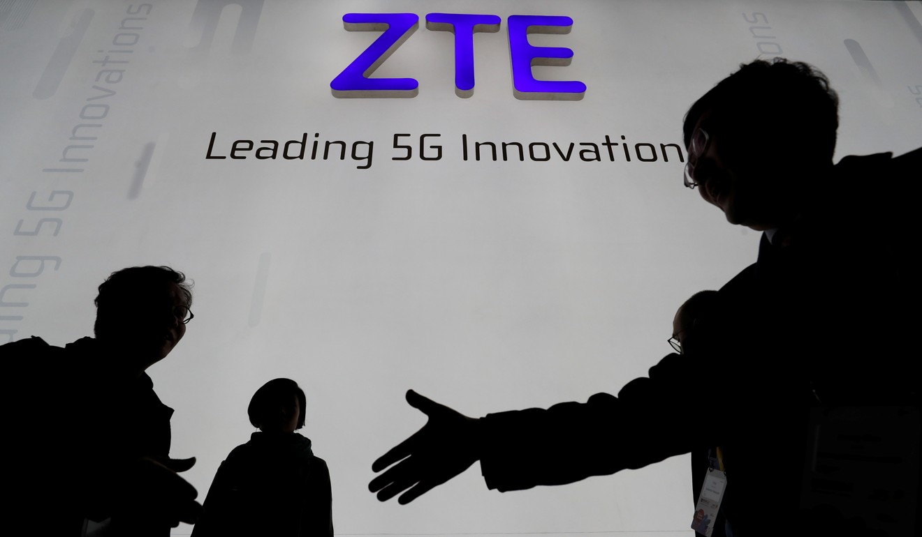 The booth of the Chinese telecoms equipment group ZTE Corp at a trade show in Barcelona, Spain. ZTE has also been included on a list of Chinese tech companies the US government will no longer buy from. Photo: Reuters