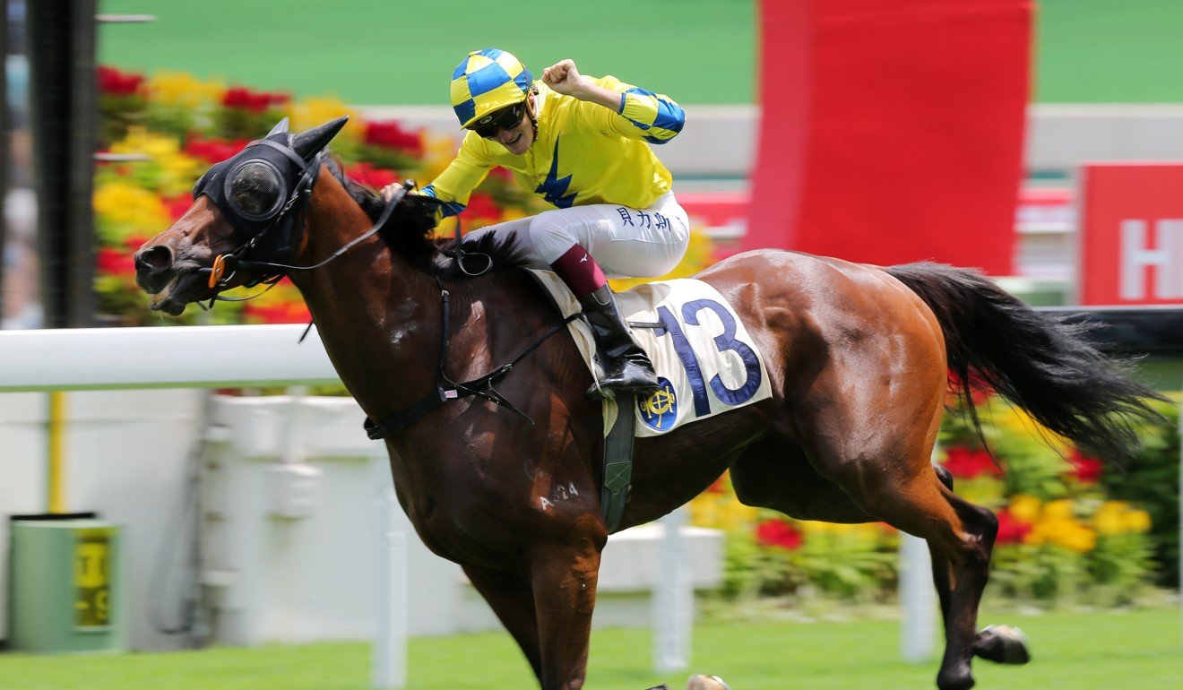 Regan Bayliss salutes on the Douglas Whyte-trained Adonis at Sha Tin on Sunday.