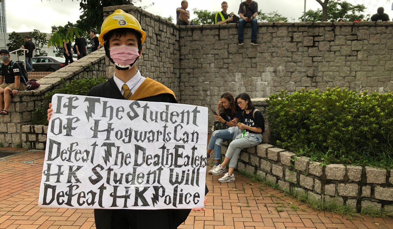 Kipper Cheung with his Harry Potter-inspired protest sign. Photo: Gigi Choy