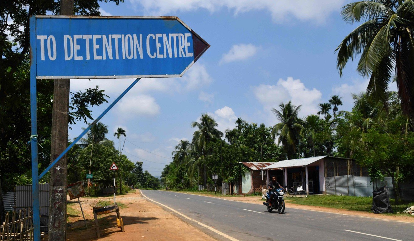 A sign points the way to a new detention centre built for people not included on the citizens register in Assam. Photo: AFP