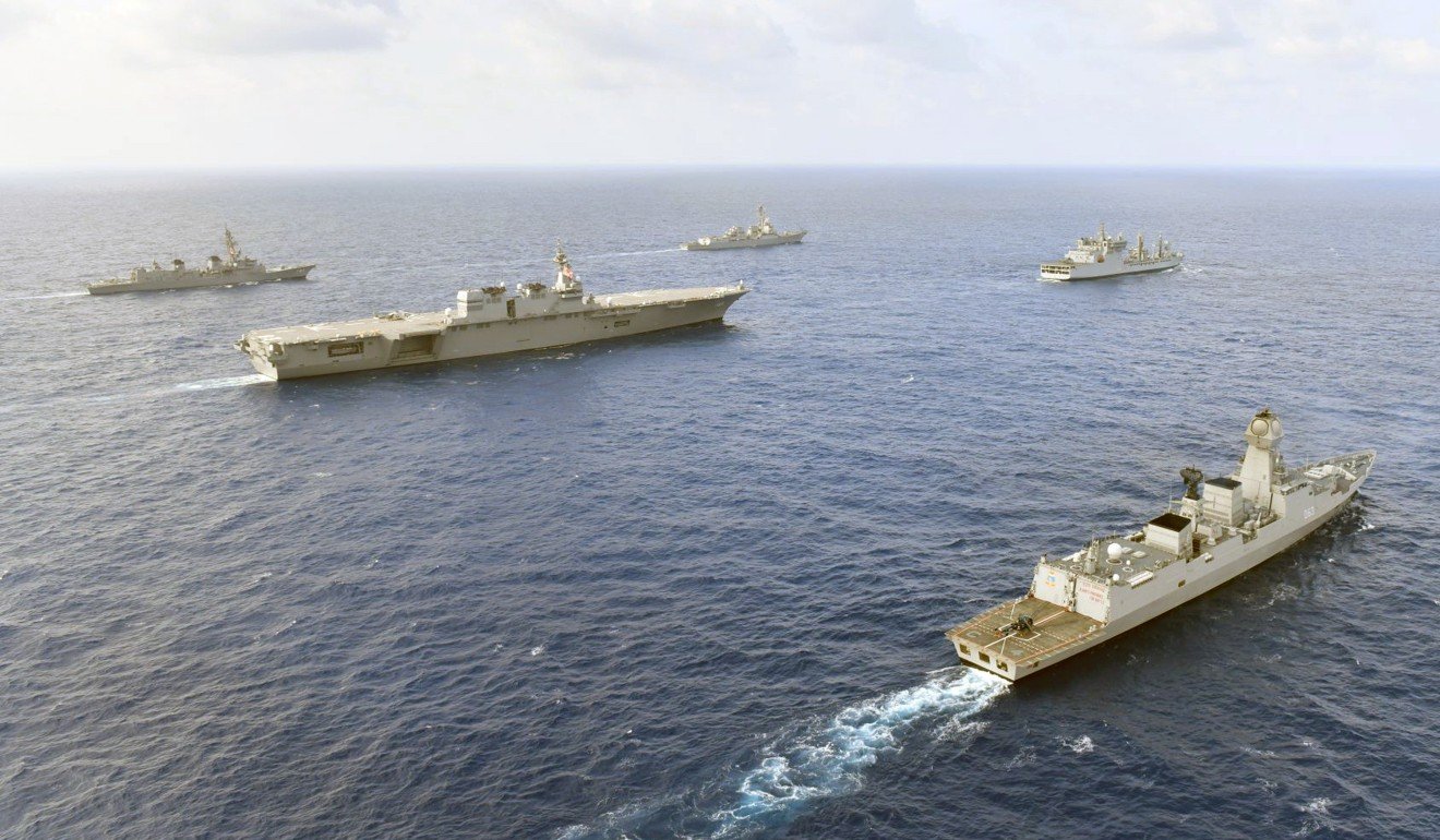 Ships from four Asean nations sail together in the South China Sea earlier this year. Photo: EPA