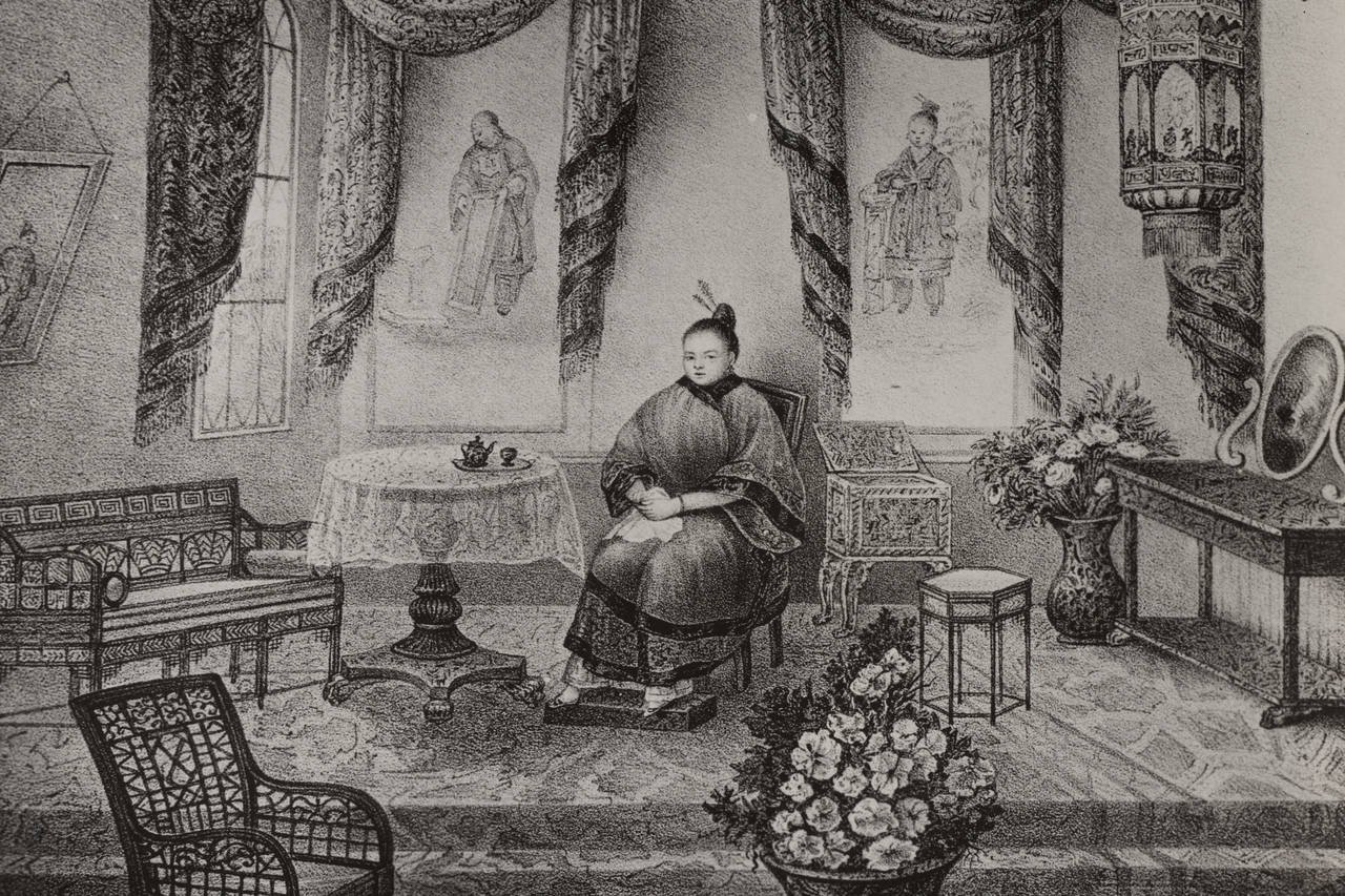 An engraving of Afong Moy. Referred to as “the first Chinese woman to arrive in America”, Moy served as a cultural bridge between China and the United States, including in private and among elites, but was eventually relegated to little more than a sensationalised caricature resulting from racial and ethnic tensions.