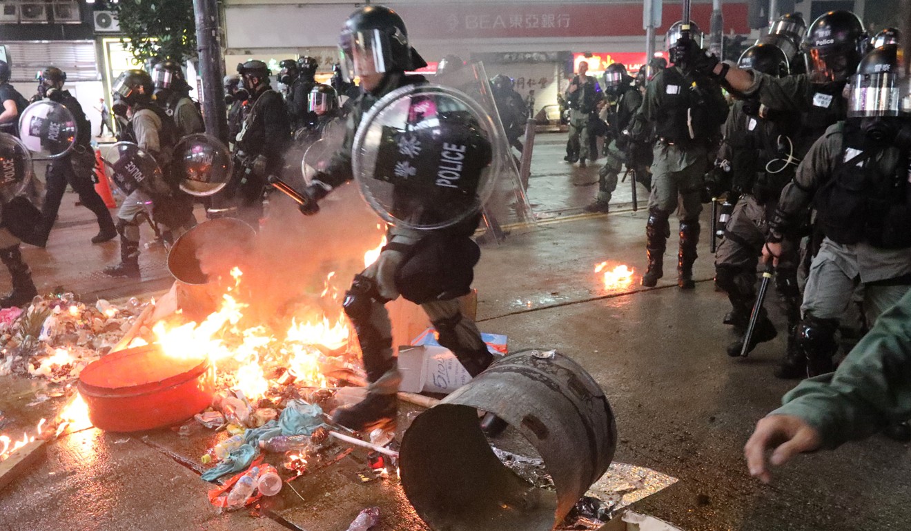 Petrol bombs were used against police in clashes that have increasingly turned violent. Photo: Felix Wong
