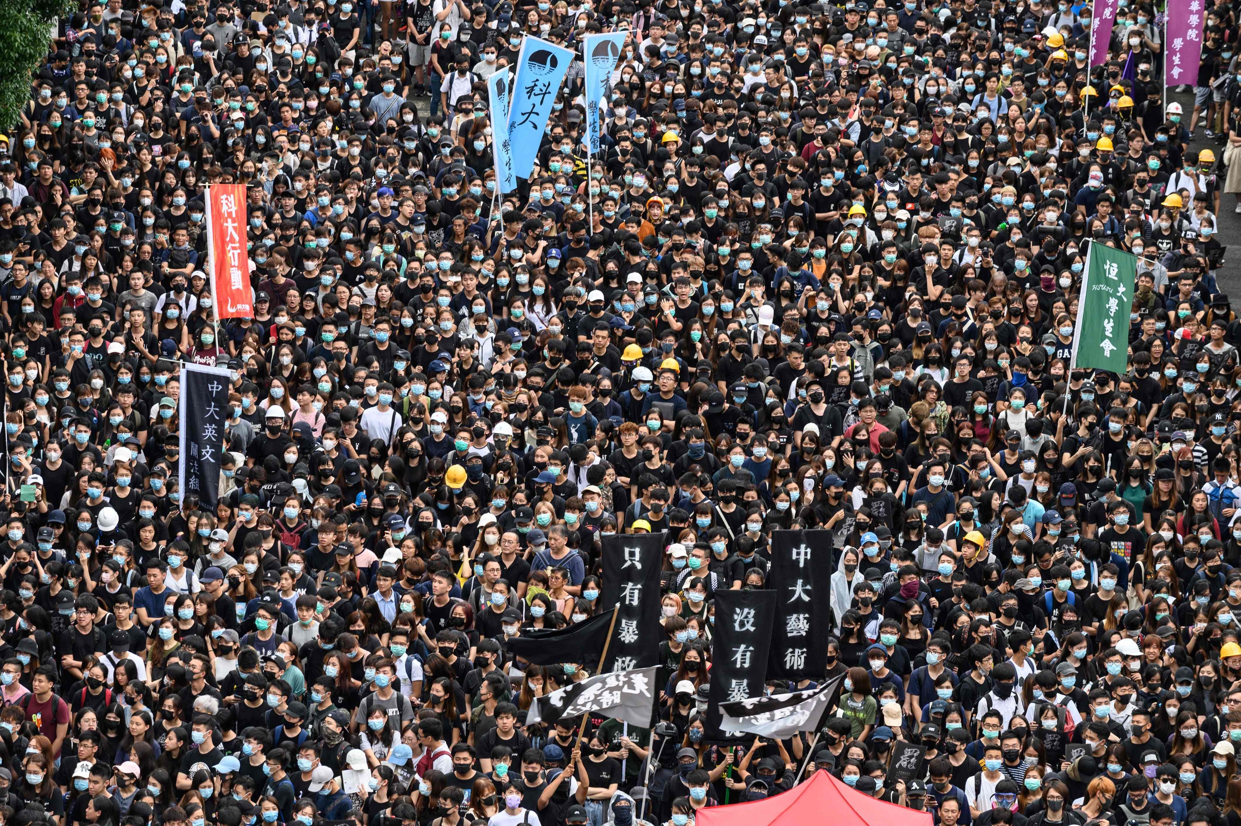 Students attend a rally at the Chinese University of Hong Kong on September 2. Photo: AFP
