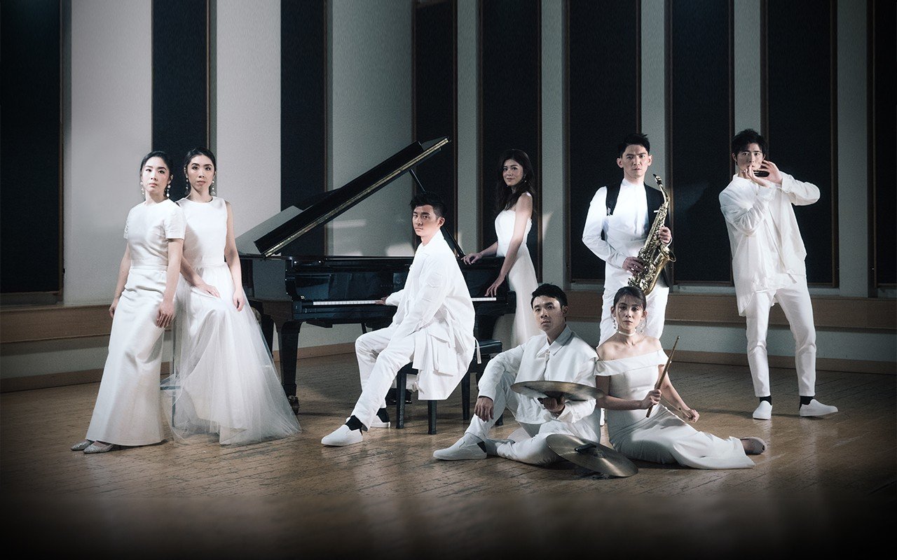 From left: Duo Ping & Ting (pianists Chau Lok-ping and Chau Lok-ting), pianist Wong Ka-jeng, pianist Wong Wai-yin, ReMIX Percussion DUO (Raymond Vong and Emily Cheng), saxophonist Timothy Sun, and harmonicist CY Leo