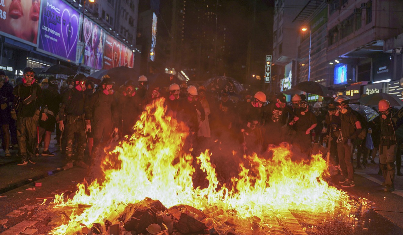 Hong Kong burns during protests on August 31, part of the large-scale unrest that has plagued the city since June. Photo: AP