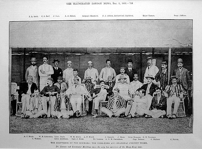 An image from The Illustrated London News shows the 1892 Hong Kong and Shanghai cricket teams.