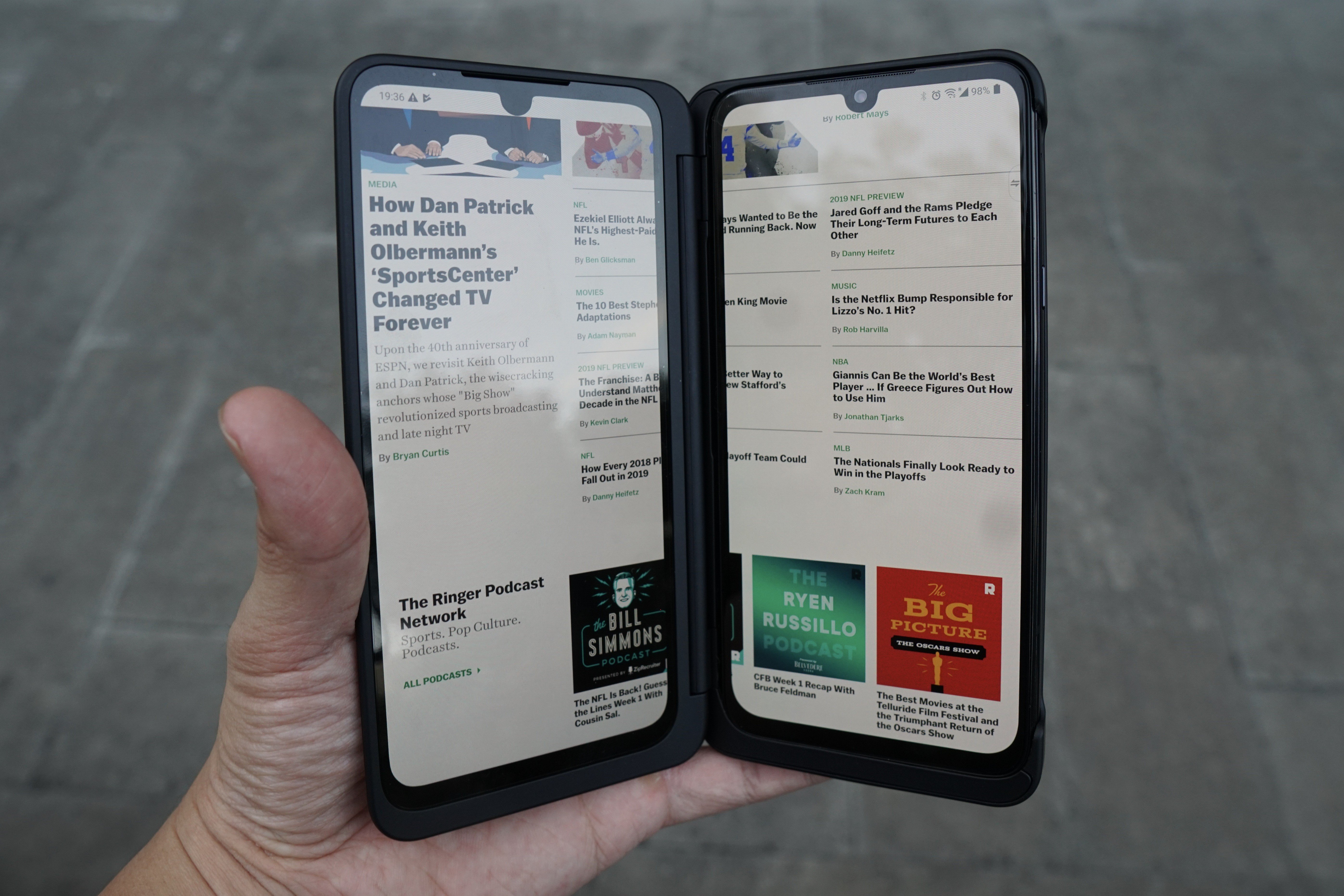 With the LG G8X ThinQ Dual Screen’s second screen attached, users can run Google Chrome over both screens so they get one larger canvas to read articles. Photo: Ben Sin