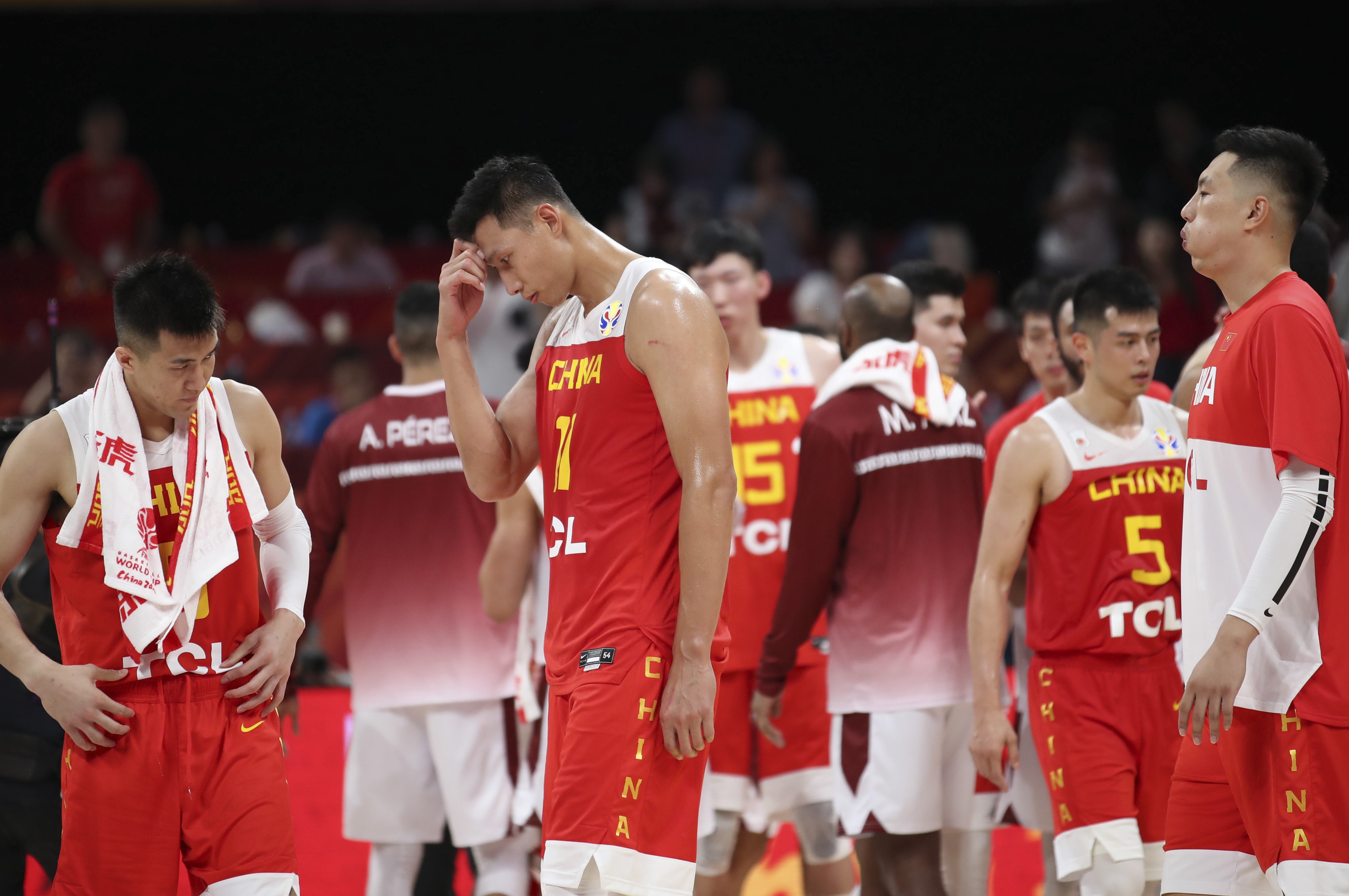 China’s men’s basketball team look dejected after losing to Venezuela at the 2019 Fiba World Cup in Beijing. Photo: Xinhua
