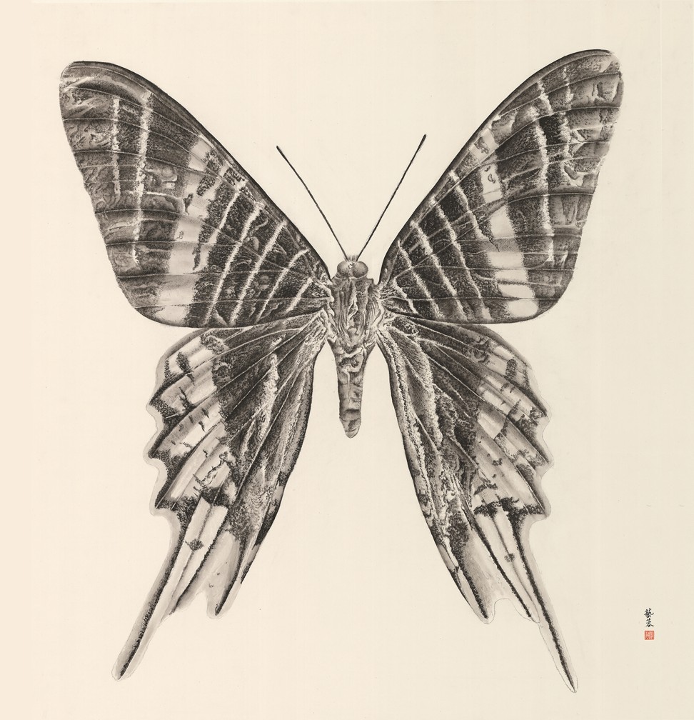 Butterfly 1 by Zhang Yirong. Chinese ink on rice paper.