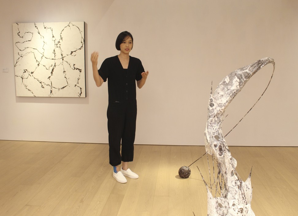 Ling Pui-sze with her installation artwork inspired by caterpillar fungus. Photo: Snow Xia