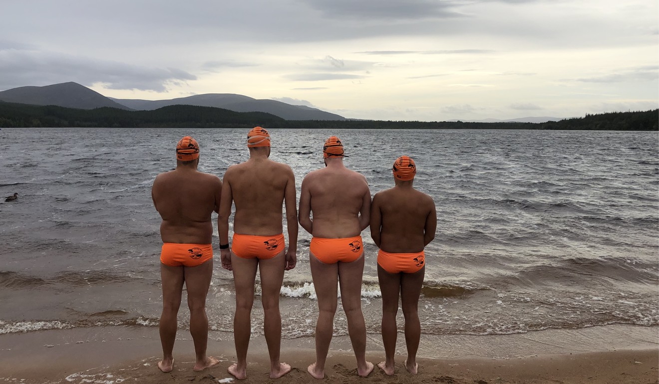 The team about to swim Loch Glenmore.