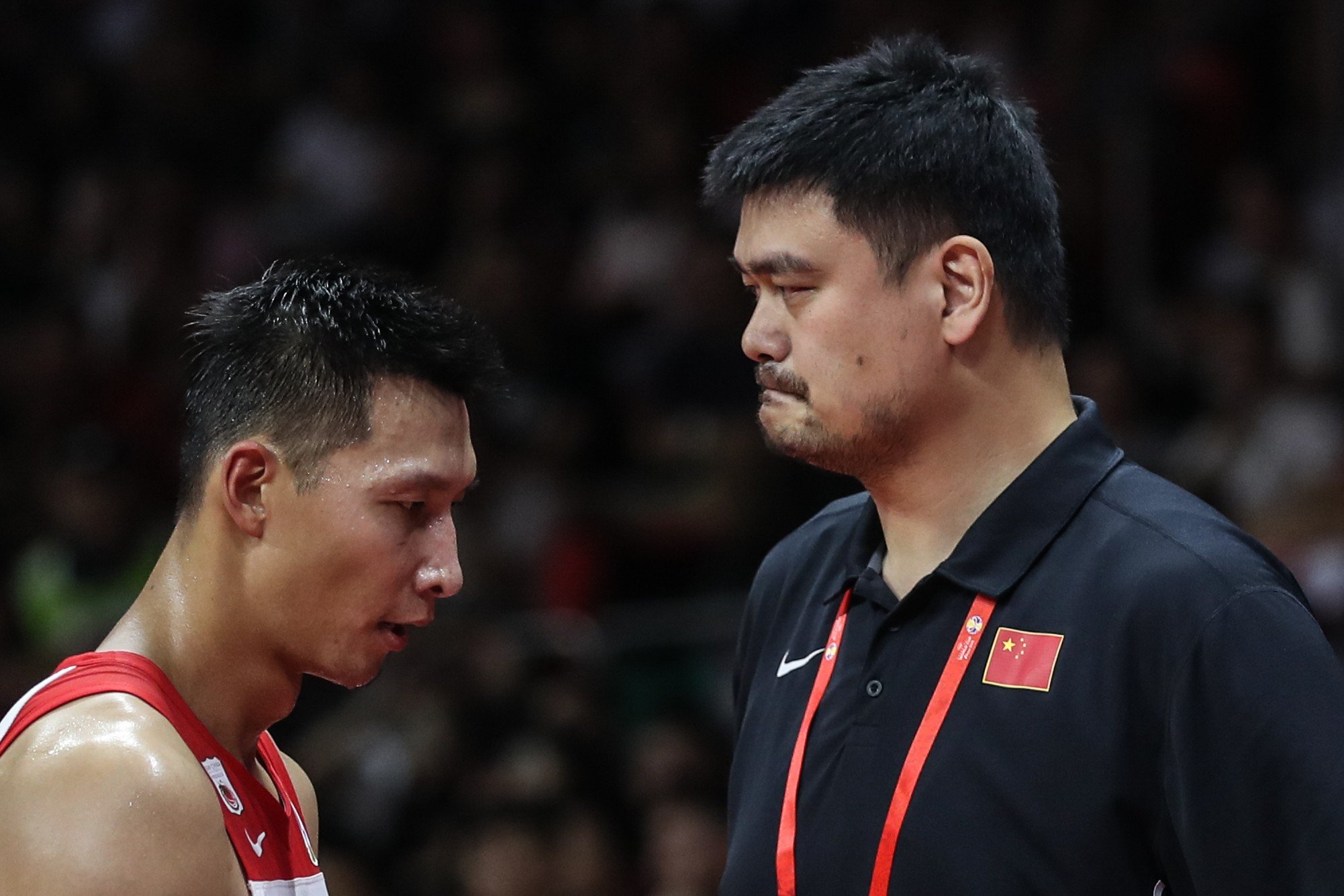 Yao Ming, chairman of the Chinese Basketball Association, pictured with star player Yi Jianlian after their loss to Nigeria at the 2019 Fiba World Cup. Photo: Xinhua