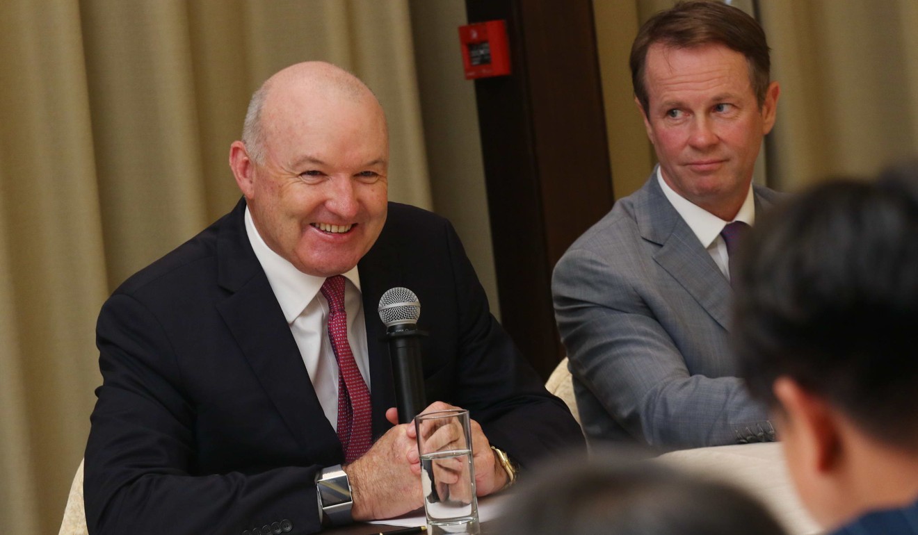 Trainer David Hayes and Jockey Club executive director of racing Andrew Harding.