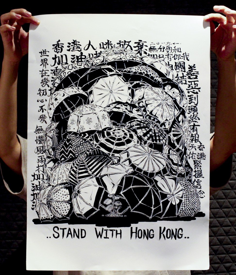 Chinese calligraphy reads: “Hongkongers never give up”, “The world changes, our original intention never changes,” “Good and evil will be decided in the end”. Photo: Snow Xia