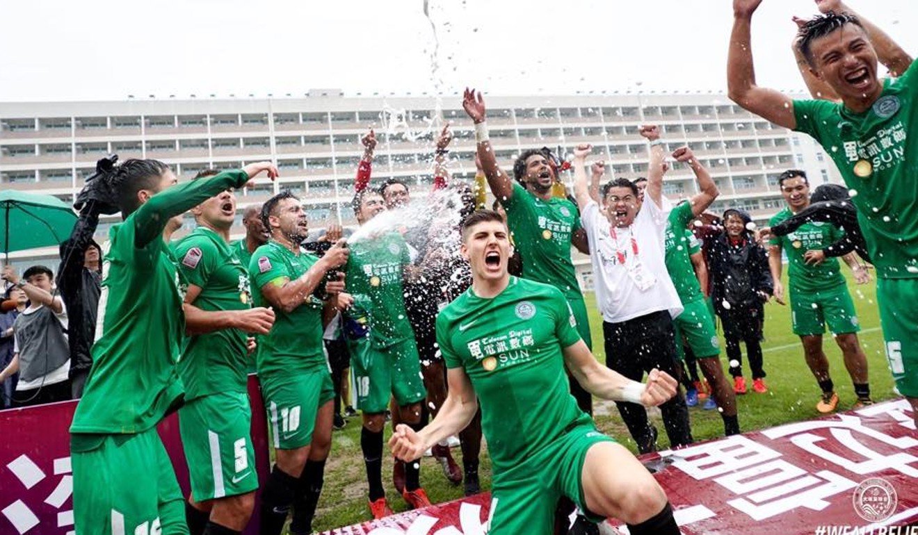 Wofoo Tai Po celebrate winning the HK Premier League last season in front of just 939 fans. Photo: Tai Po FC