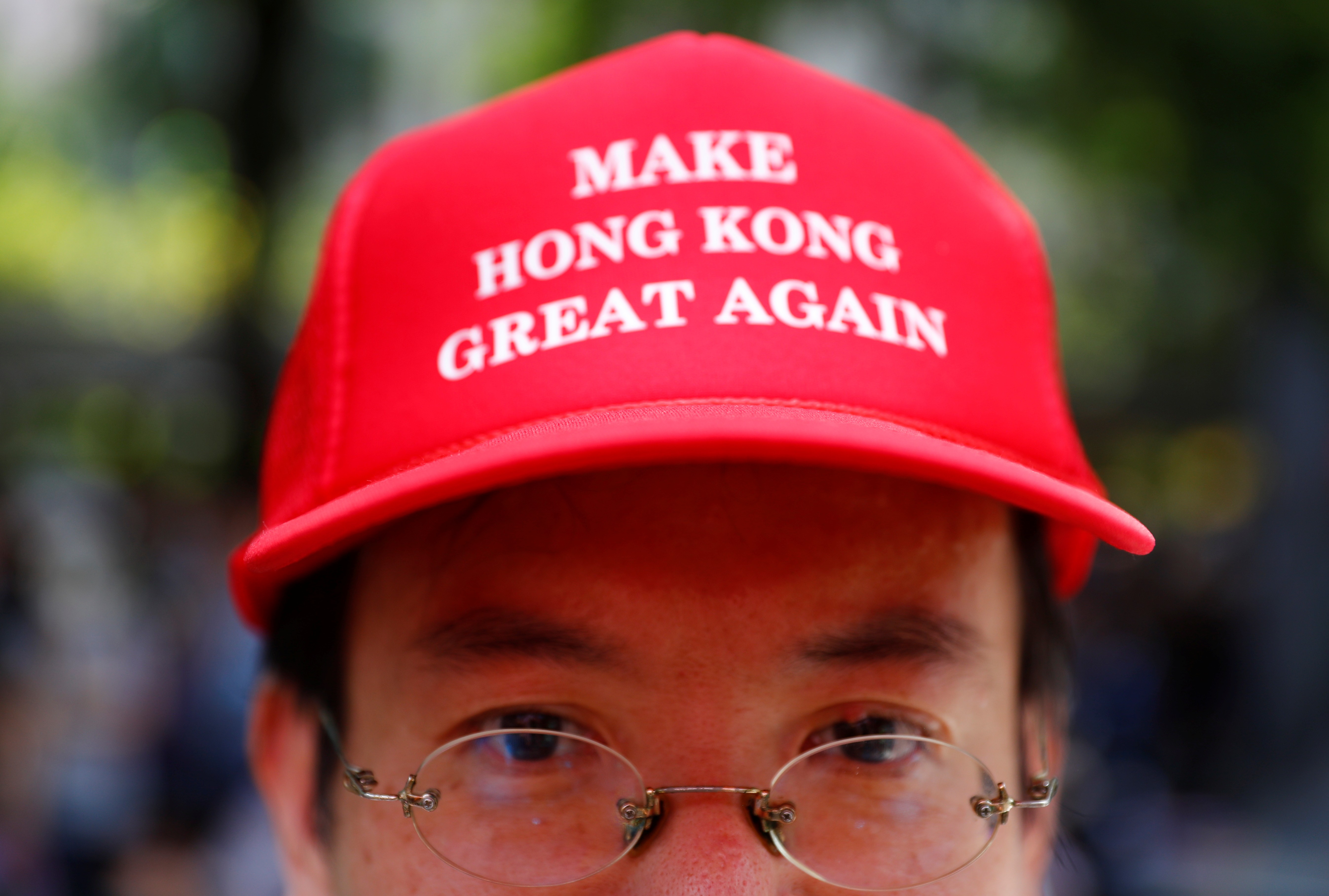 A protester wearing a cap that reads ‘Make Hong Kong Great Again’ in Central, Hong Kong, on September 8, 2019. Photo: Reuters