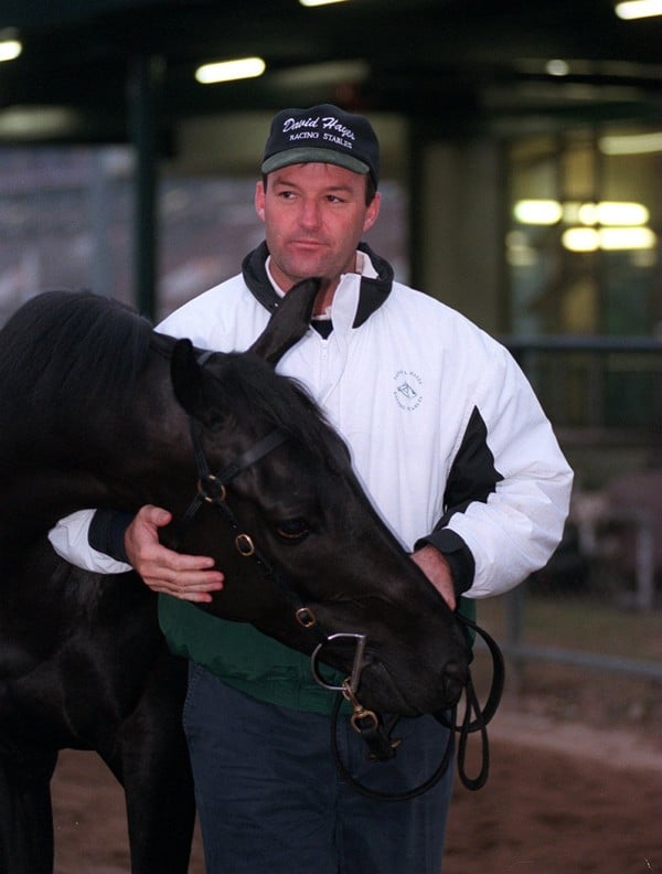 David Hayes gives a horse a pat at Sha Tin in 1997.
