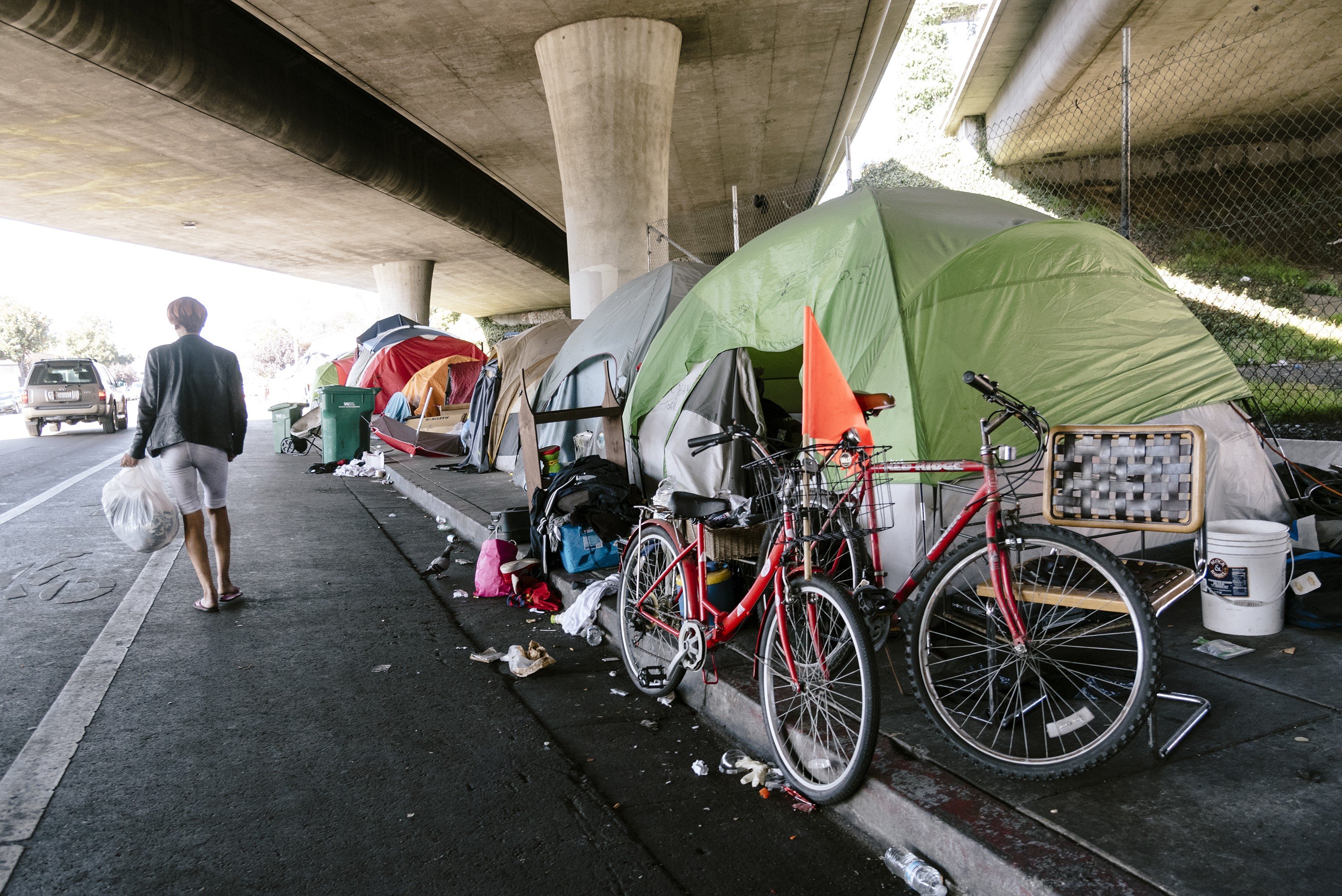 A homeless encampment in Oakland, California. The rise in inequality in America has been so sharp that it is no longer clear the American poor are better off than the rich in the poorest countries. Photo: Bloomberg