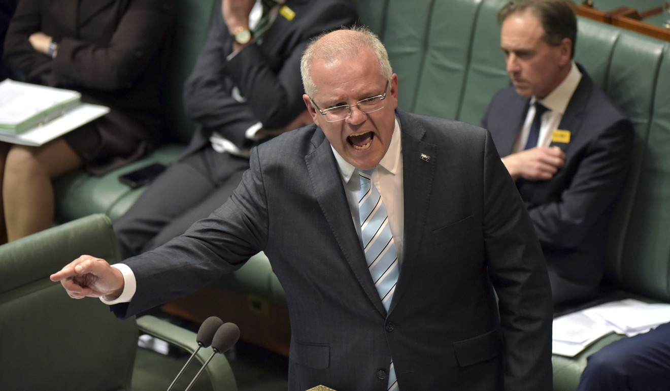 Australian Prime Minister Scott Morrison speaks in the House of Representatives at Parliament House in Canberra on Thursday. Photo: AFP