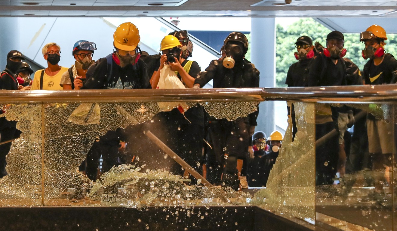 Admiralty MTR station was attacked on Sunday by vandals during anti-government protests that once again turned violent. Photo: Sam Tsang