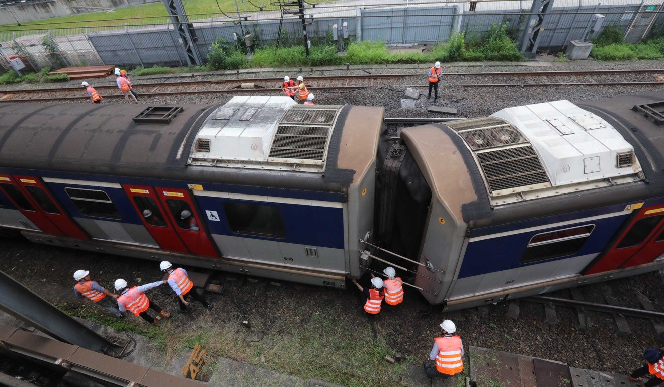 An MTR source says no passengers were injured during the derailing incident. Photo: Felix Wong