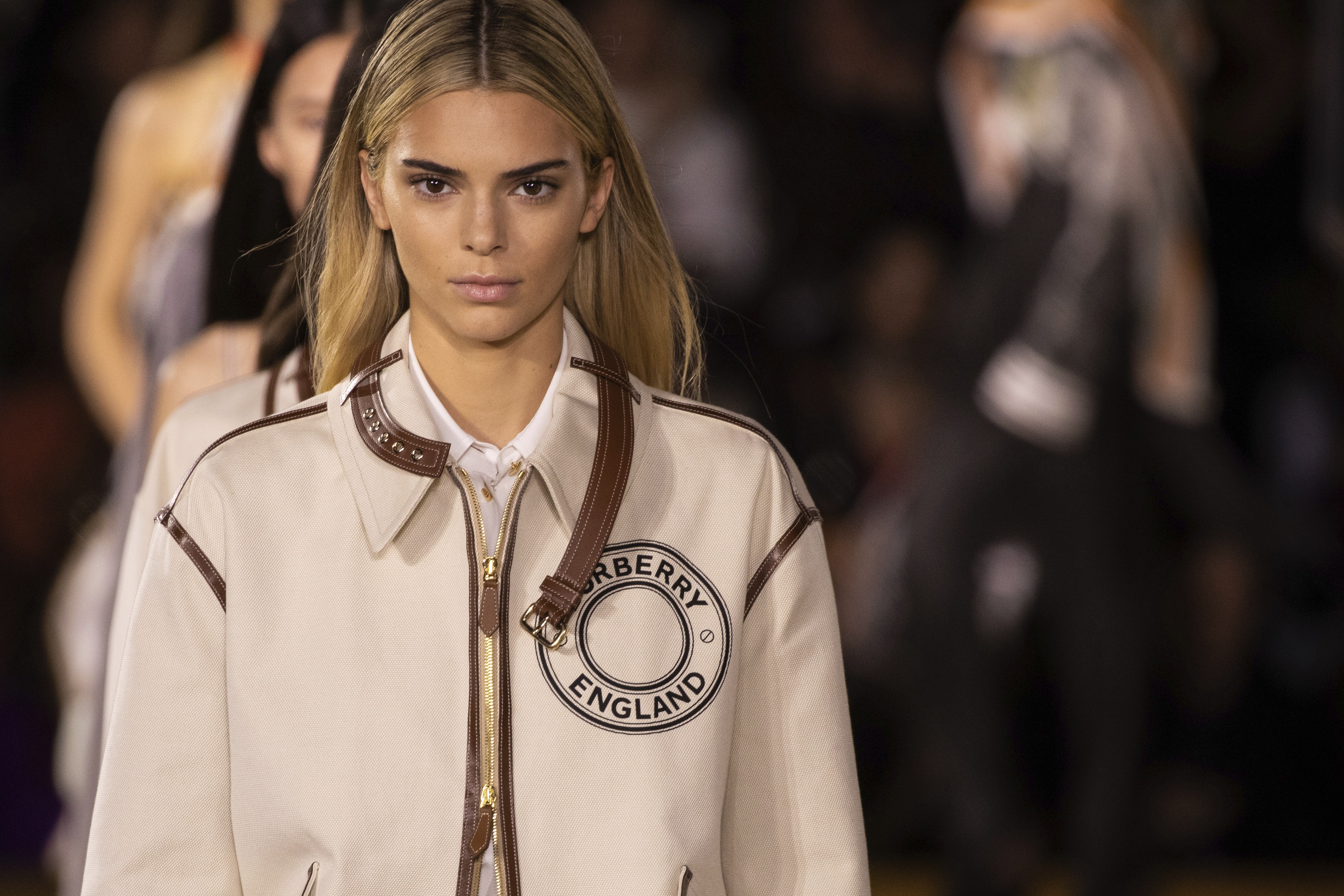 Model Kendall Jenner wears a Burberry creation at the spring/summer 2020 runway show at London Fashion Week. Photo: Invision/AP