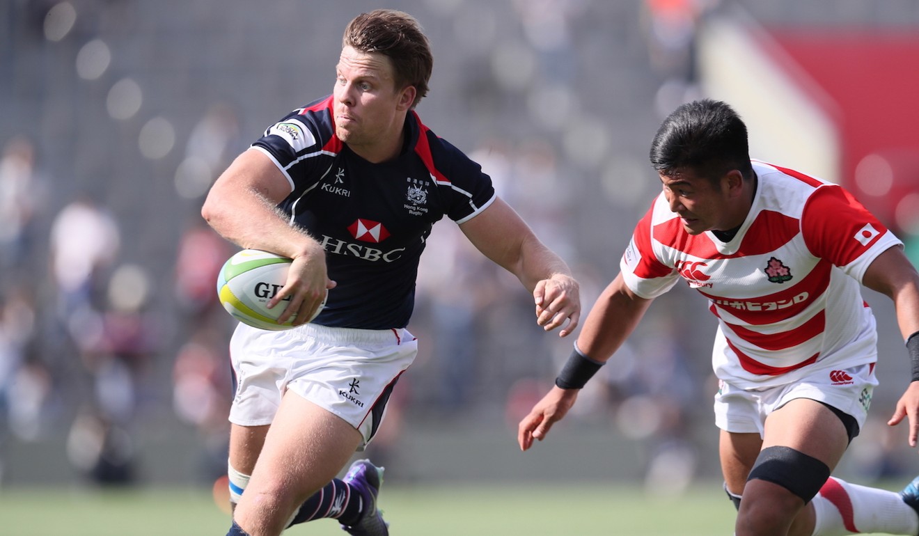 Hong Kong’s Matthew Rosslee playing against Japan during the 2017 Asia Rugby Championship. Photo: HKRU