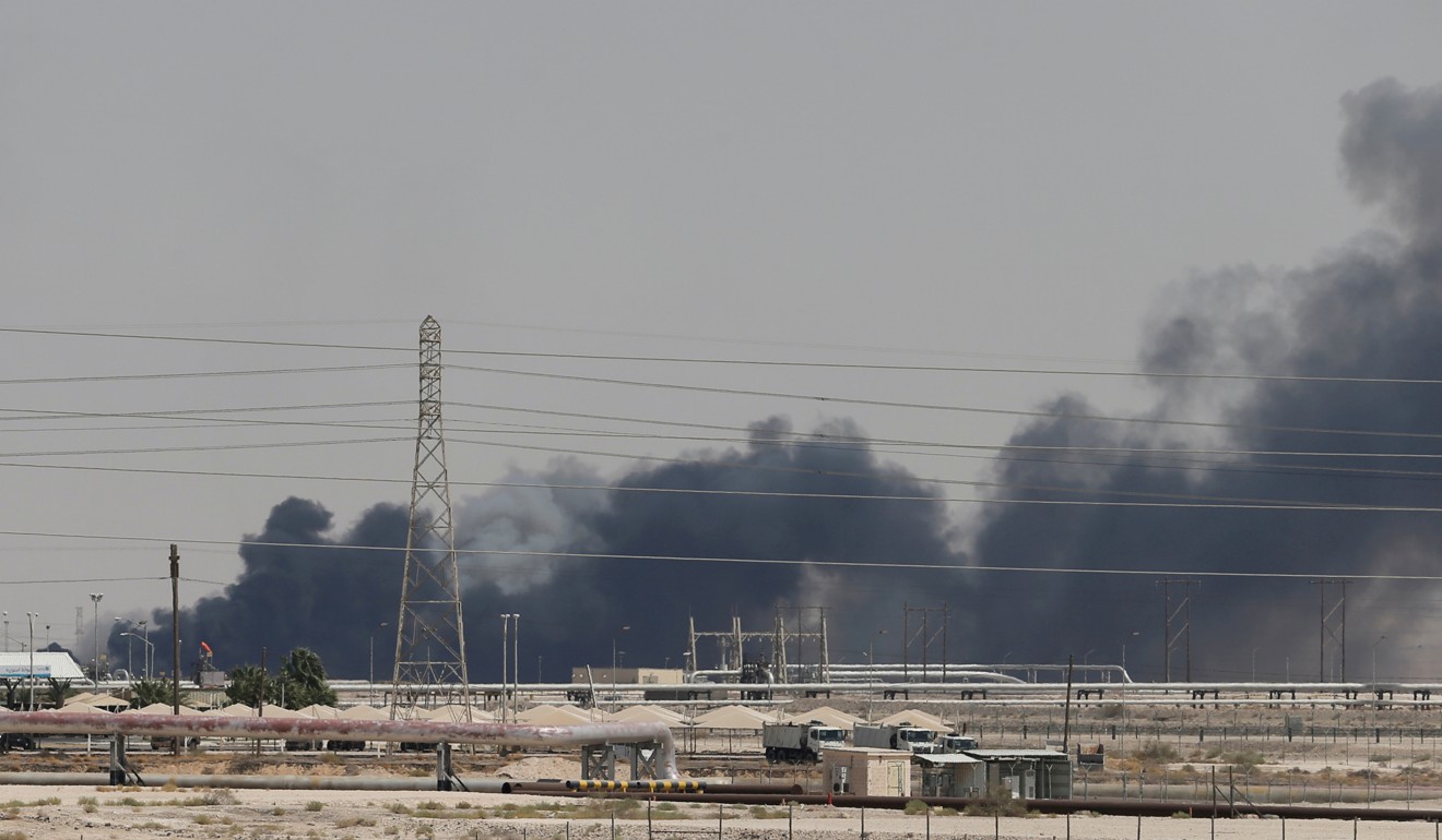 Smoke is seen following a fire at the Aramco facility in Abqaiq, Saudi Arabia, on Saturday. Photo: Reuters