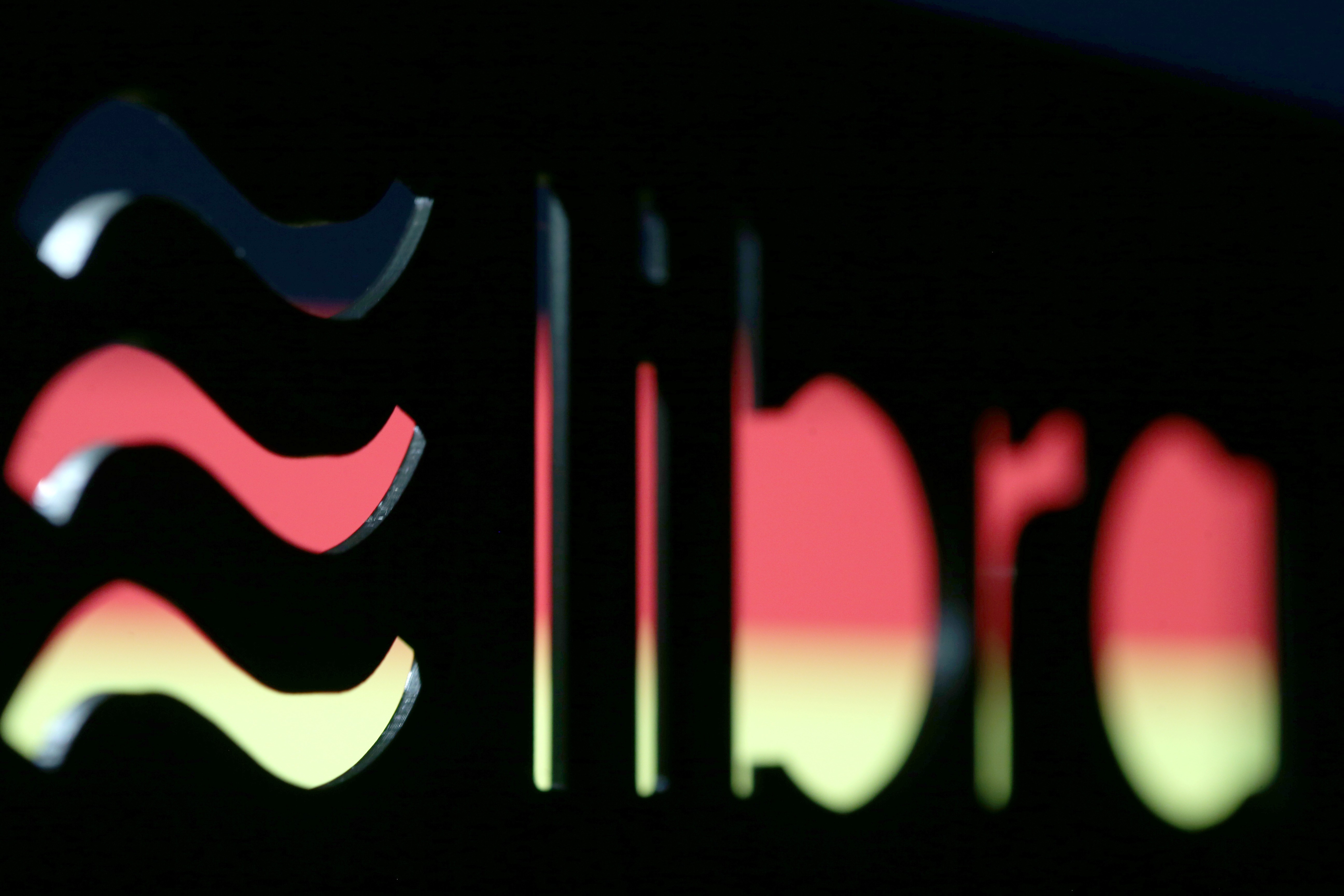 A 3D-printed Facebook Libra cryptocurrency logo is seen in front of a German flag. Photo: Reuters