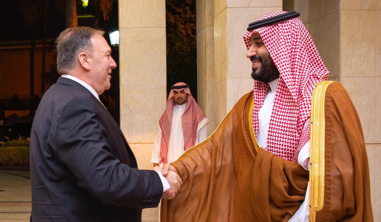 US Secretary of State Mike Pompeo with Saudi Arabia's Crown Prince Mohammed bin Salman in Jeddah on Wednesday. Photo: AFP
