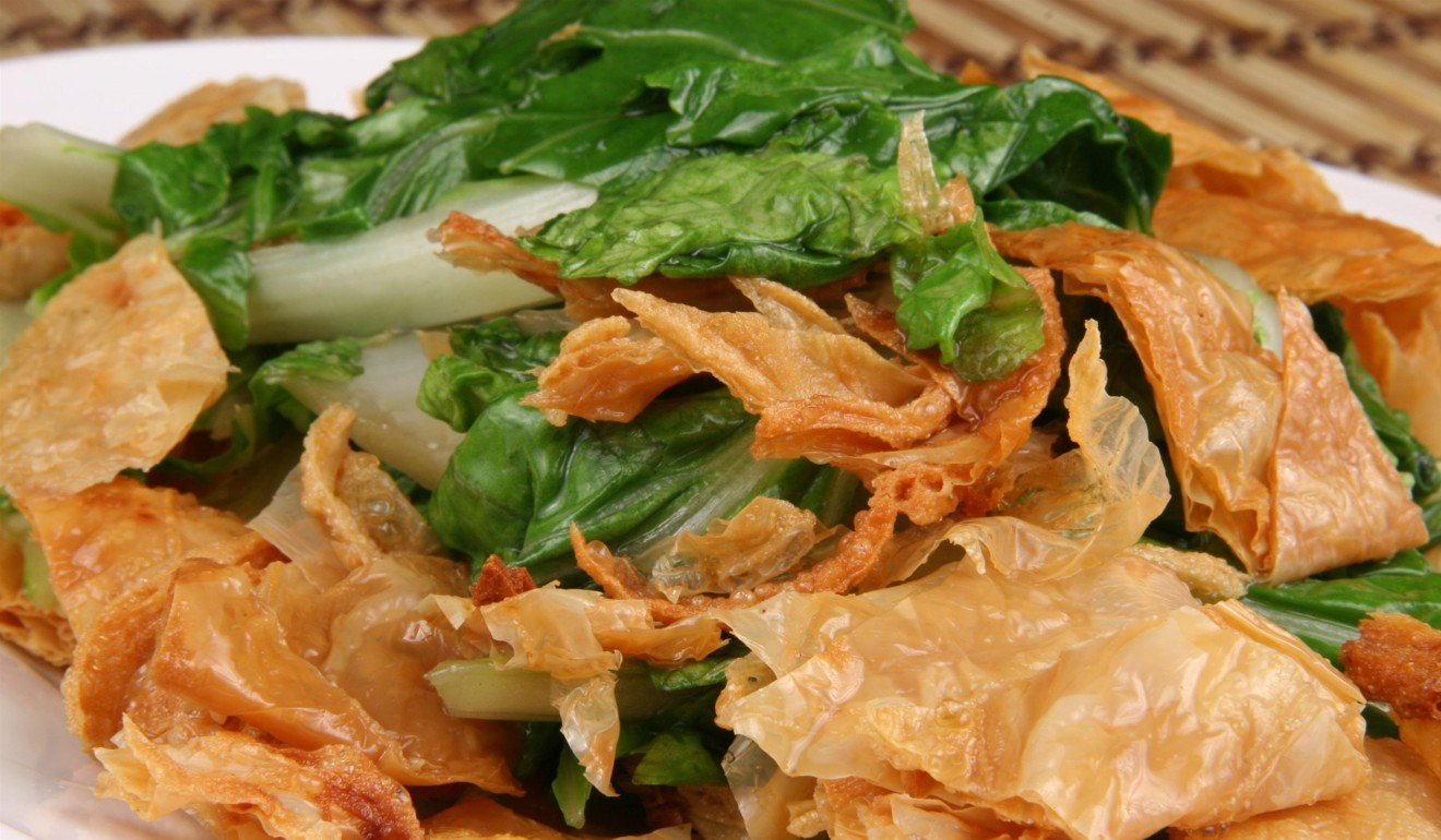 Sauteed Chinese cabbage with bean curd skin. Combinations of bean curd and cabbage are a classic of Chinese cooking.