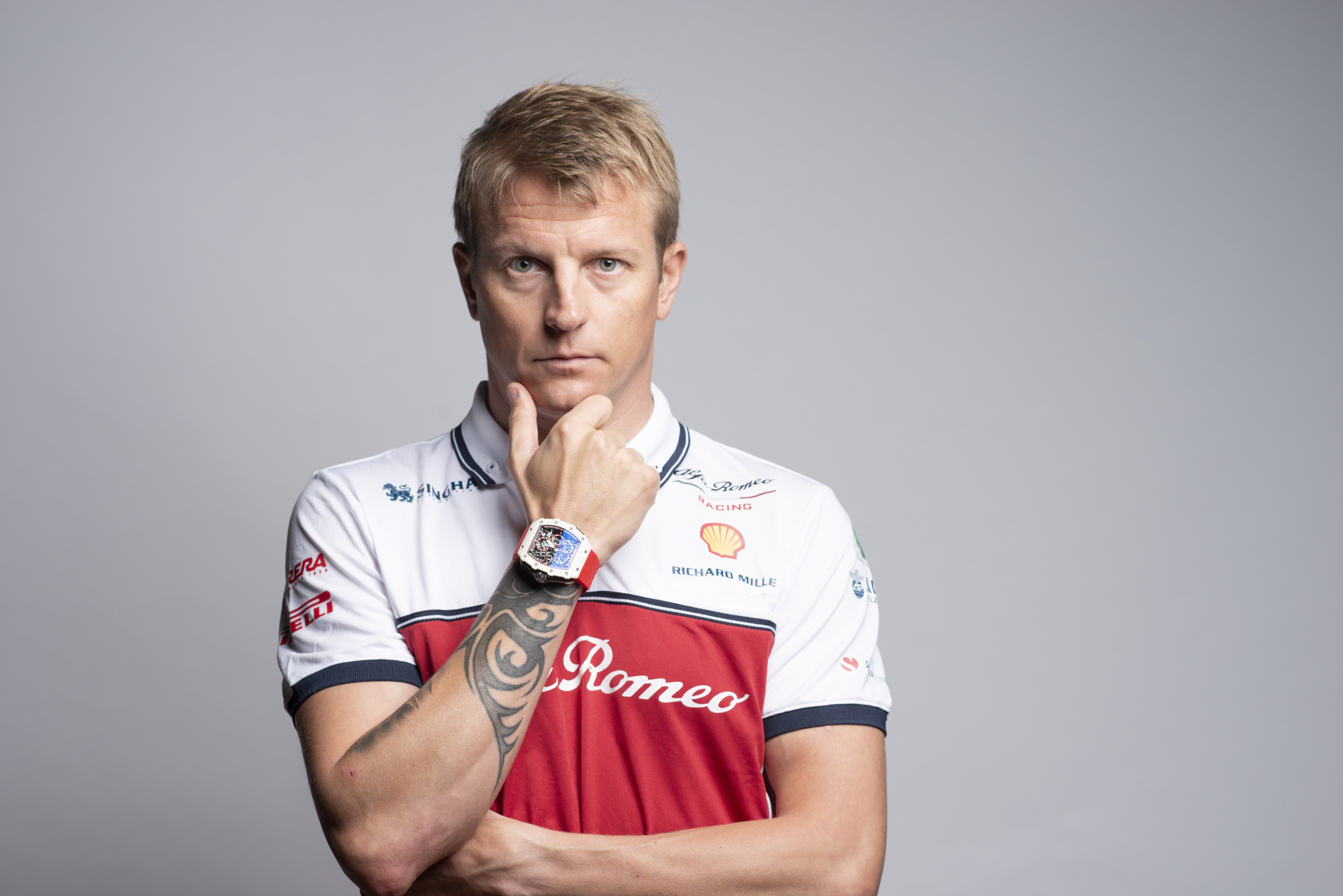 Right on time: Kimi Räikkönen models his new Richard Mille signature watch.